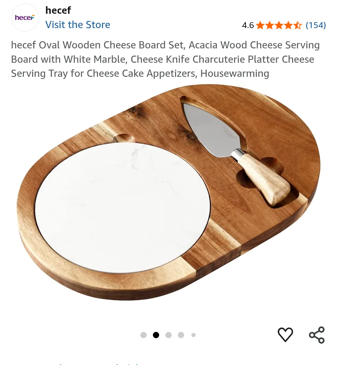 (NEW) Heccef Acacia Wood Cheese Board Set with Marble and Knife image indicator(5)
