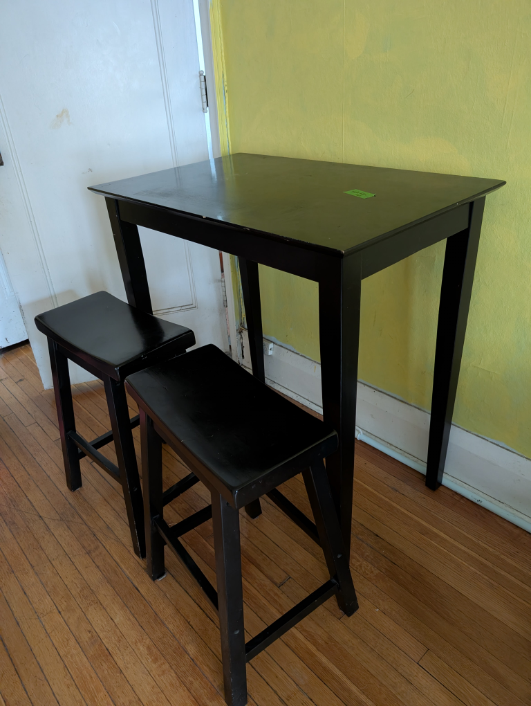 Black Pub Table Set with Two Stools