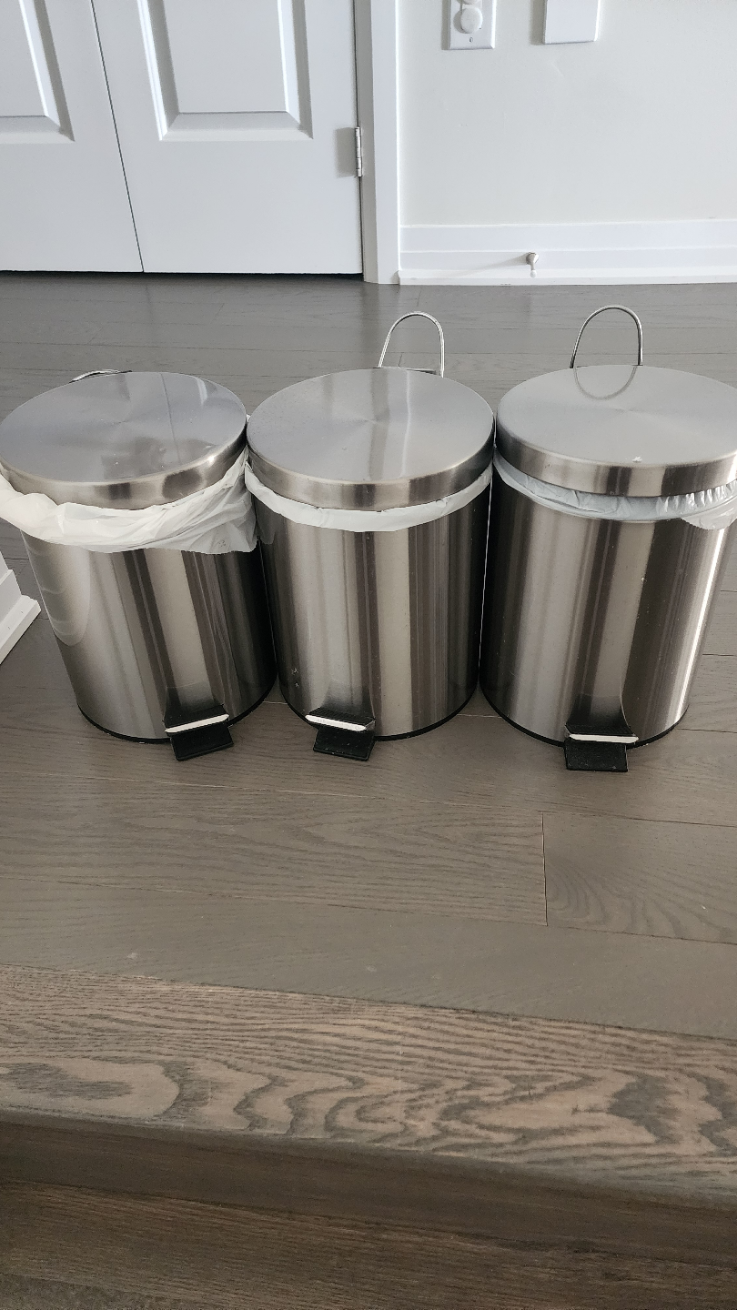 Set of Three Stainless Steel Step Trash Cans