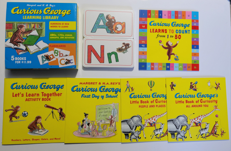 💚NEW Curious George Learning Library - 5 Books + Flash Cards