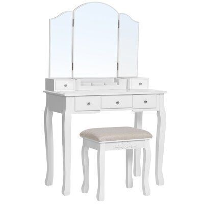 Makeup Vanity Set – With Mirror & Stool – Chic White - photo 2