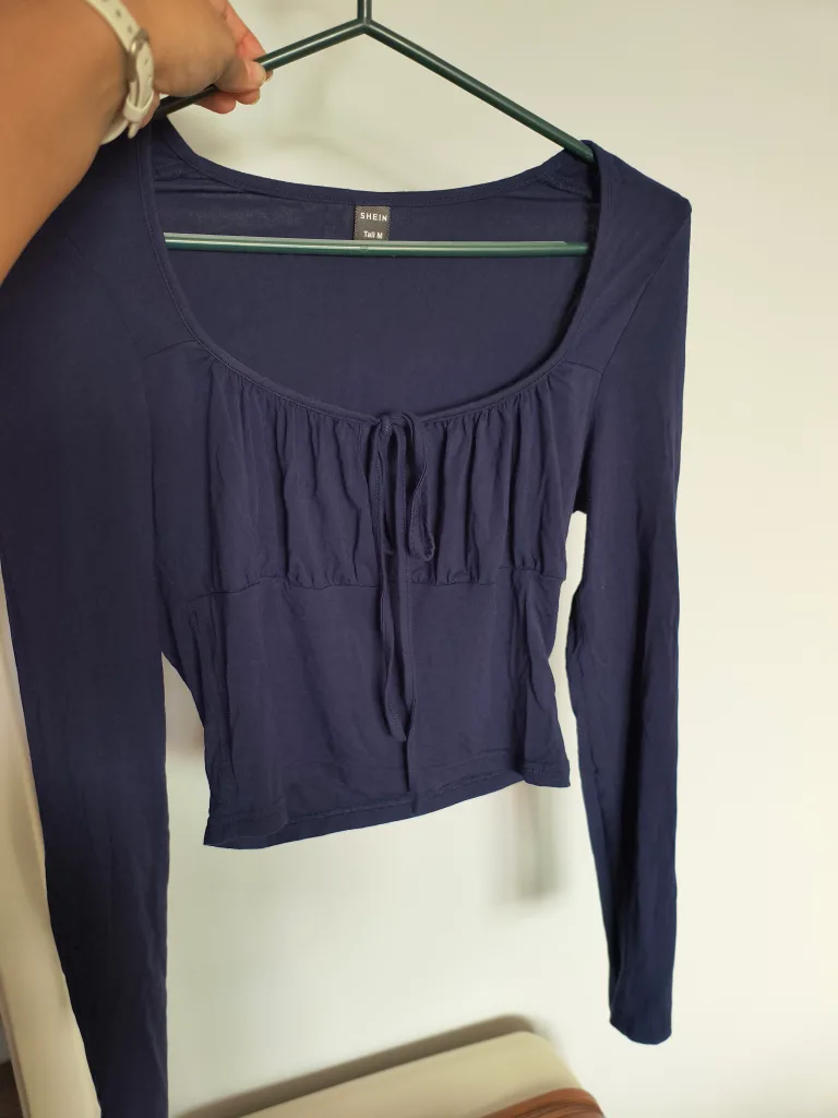 SHEIN Navy Blue Long Sleeve Cropped Top thumbnail
