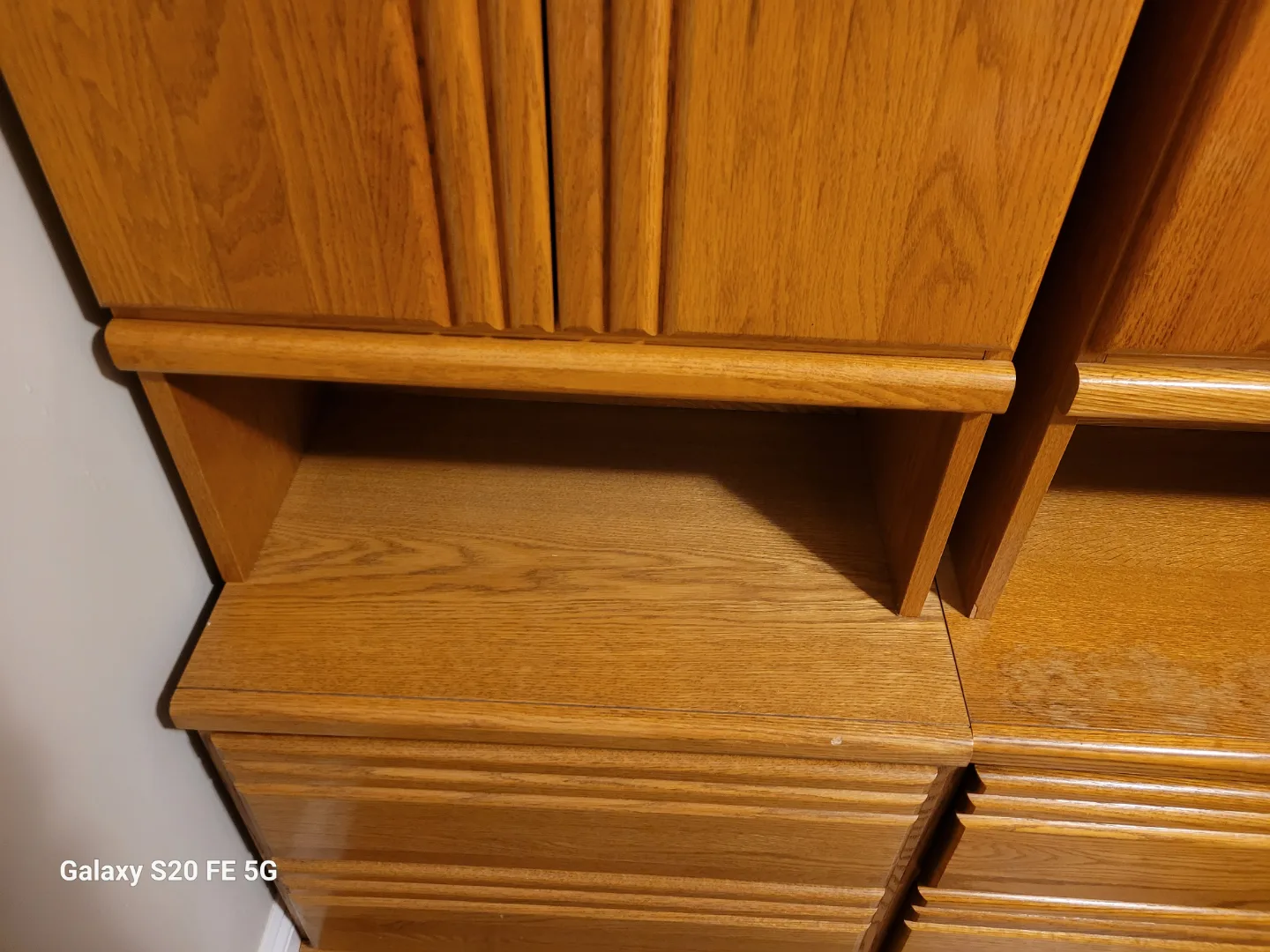 Pair of Oak Wood Storage Cabinets with Drawers image indicator(2)