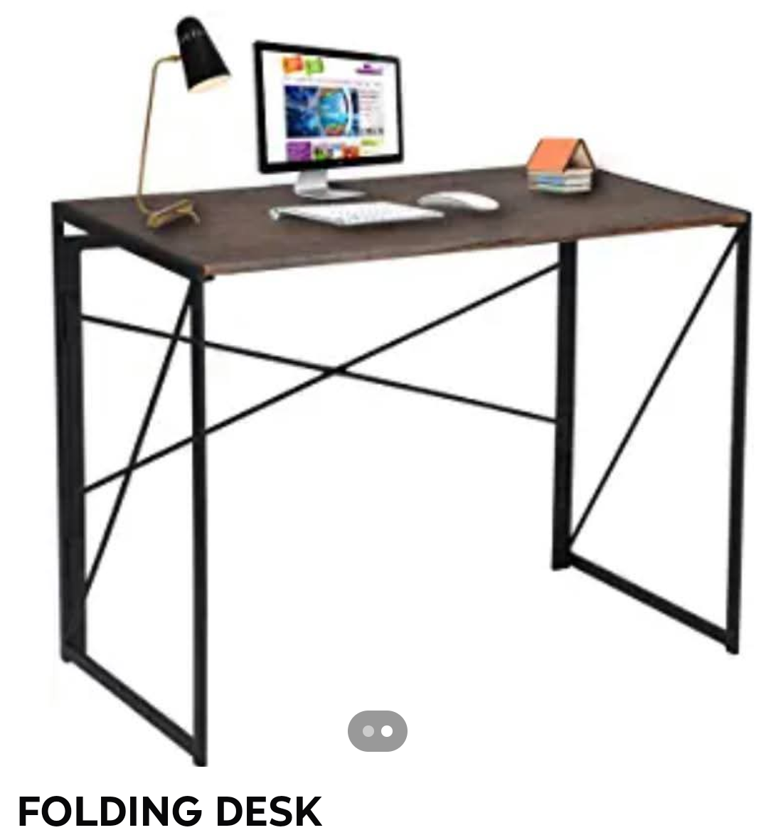 Folding Computer Desk - Dark Wood Grain Top & Black Metal Frame - photo 2