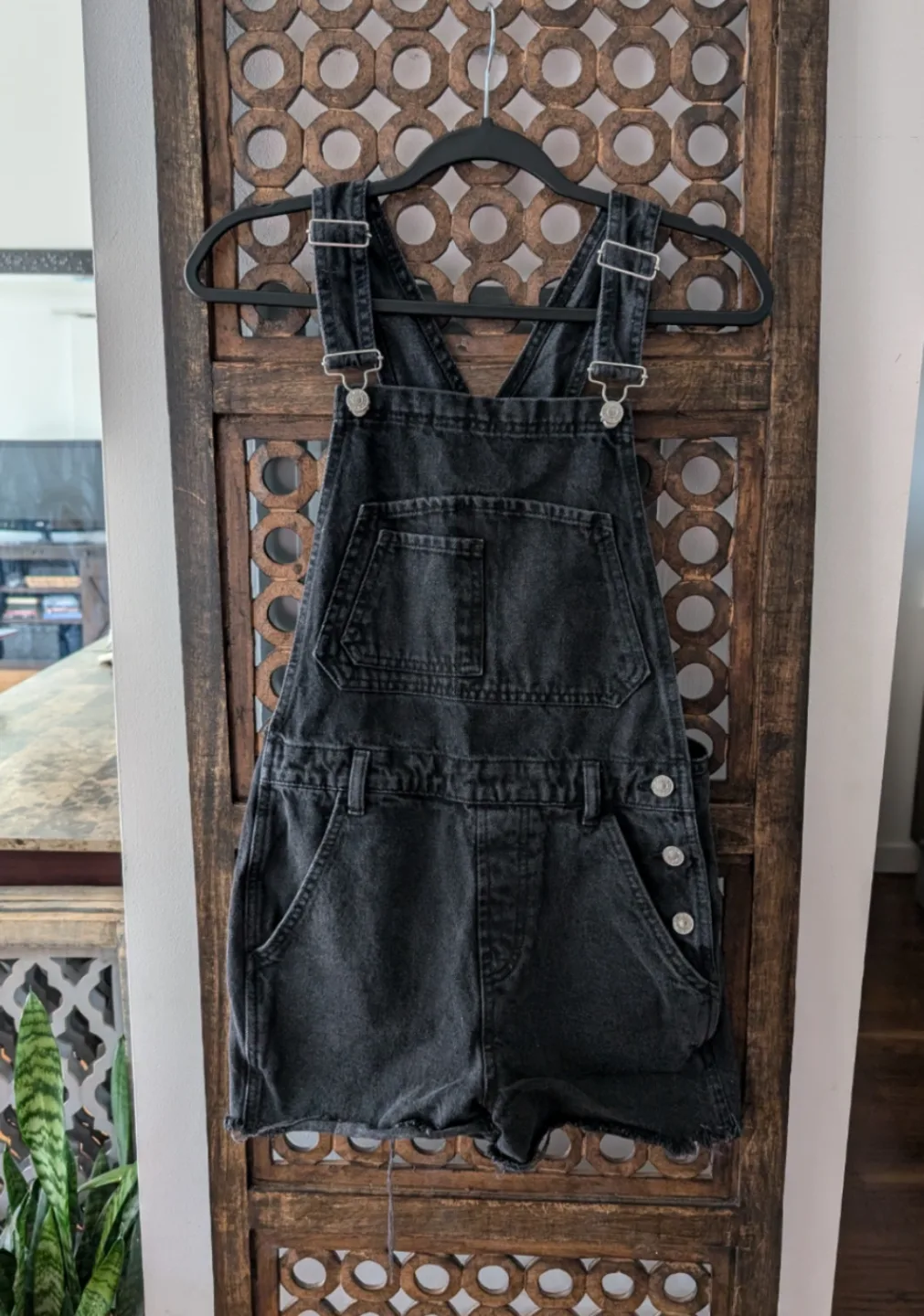 Topshop Black Denim Overall Shorts image indicator(3)