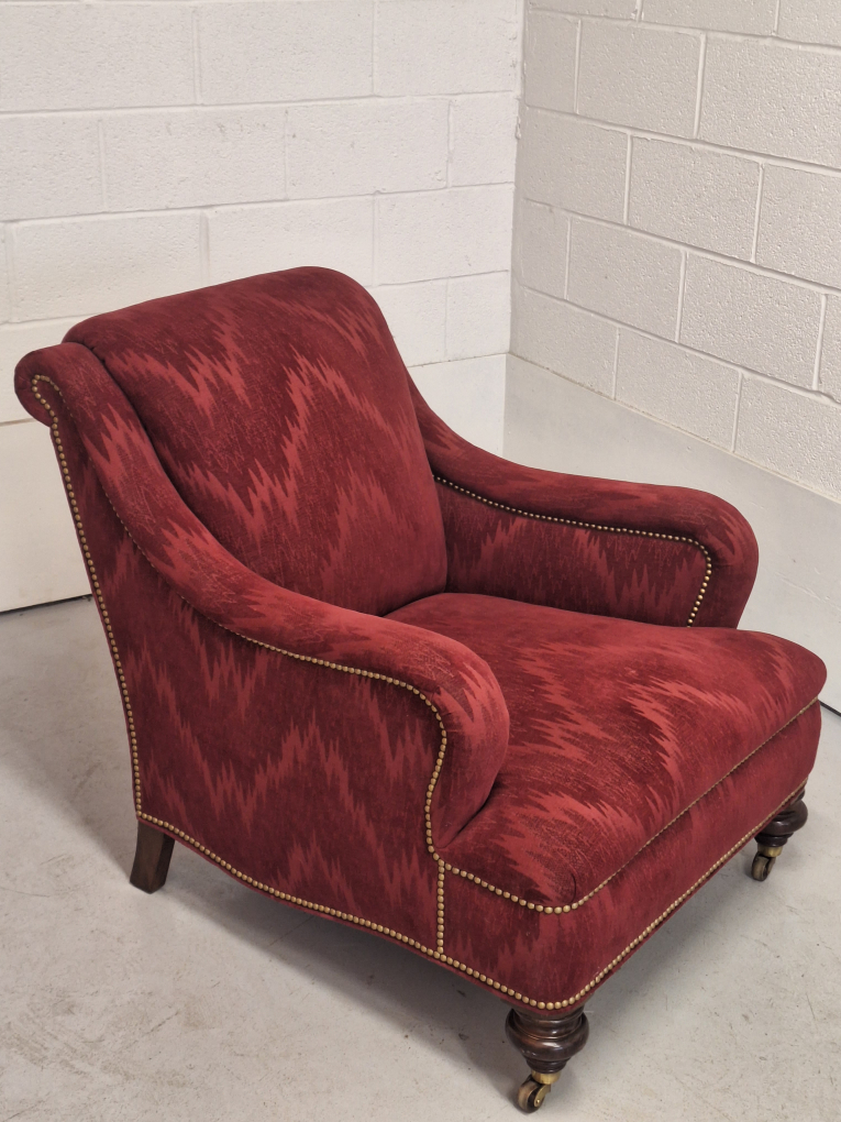 Plush Red Patterned Armchair w/Front Wheels - photo 4
