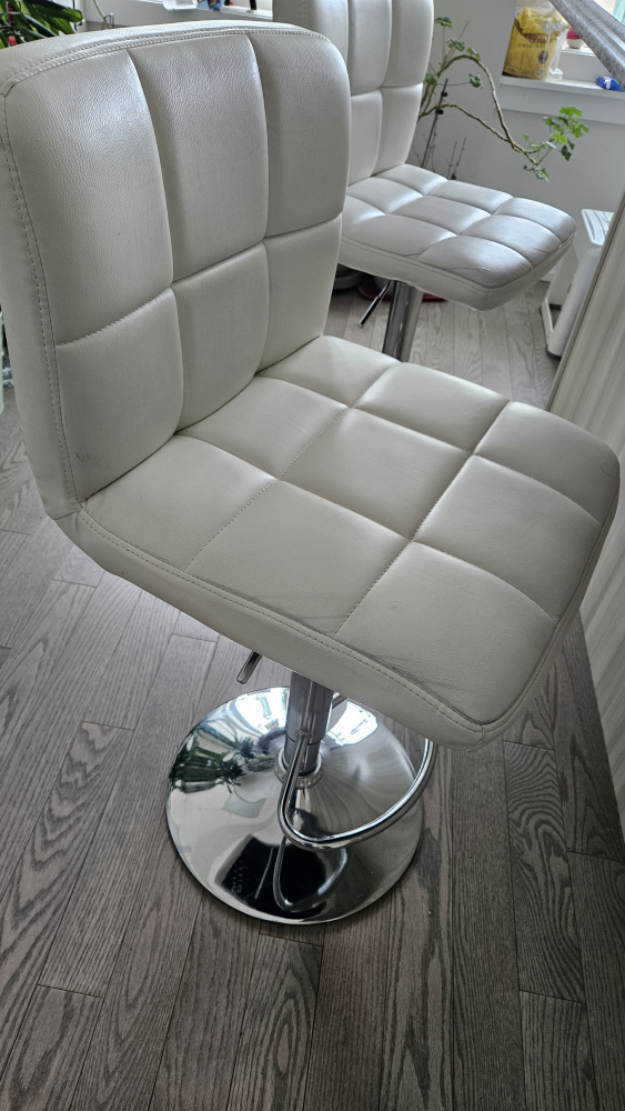 Pair of White Leather Bar Stools