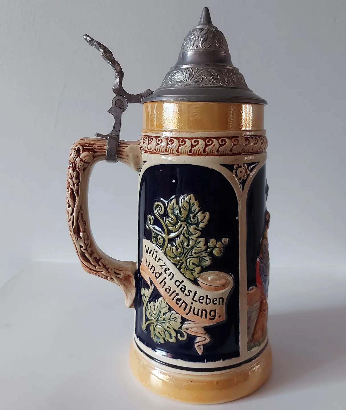 Original Vintage German Beer Stein with a beautiful Lid image indicator(3)