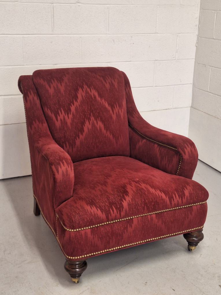Plush Red Patterned Armchair w/Front Wheels - photo 2