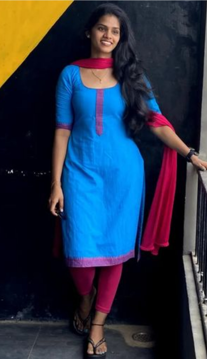 Beautiful Blue Kurti with Pink Dupatta
