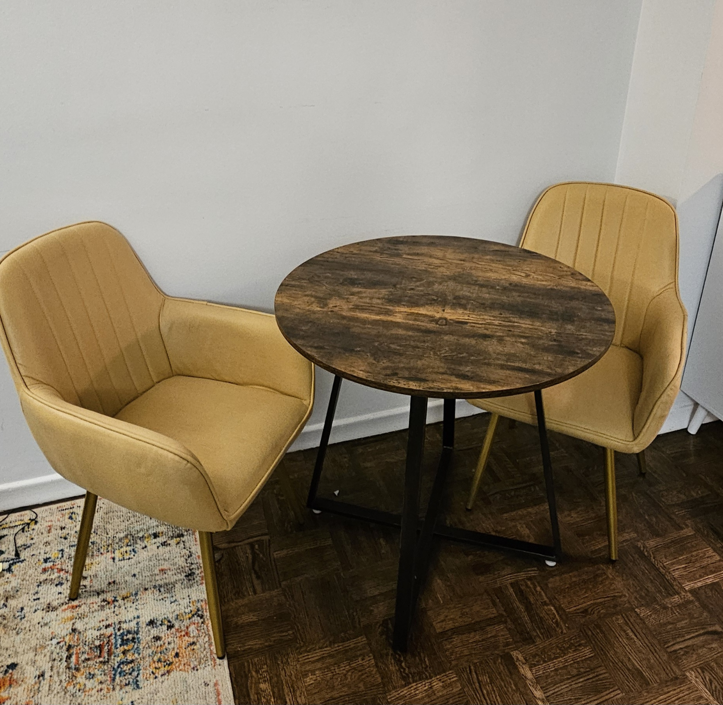 Mustard Yellow Armchairs and Round Table Set - photo 5