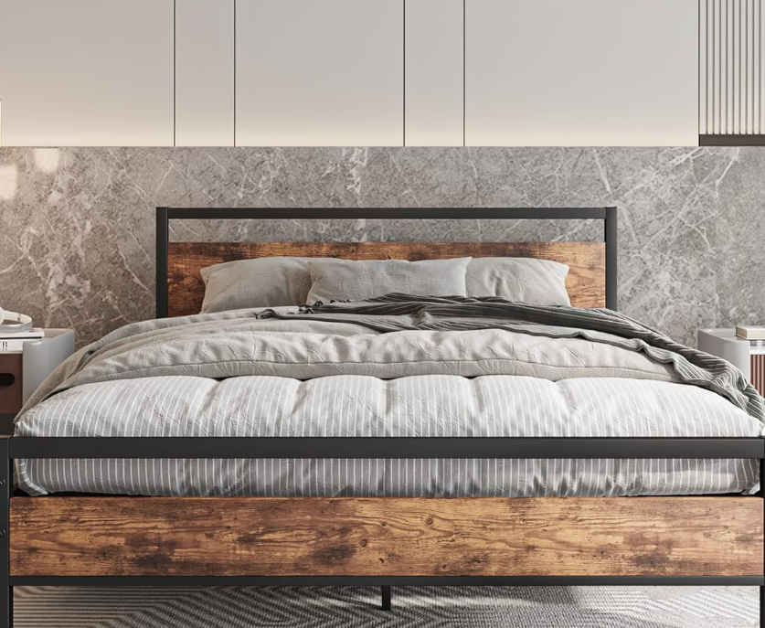 Queen Metal Bed Frame with Wooden Headboard - photo 3