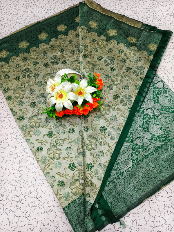 Beautiful Green and Beige Silk Saree