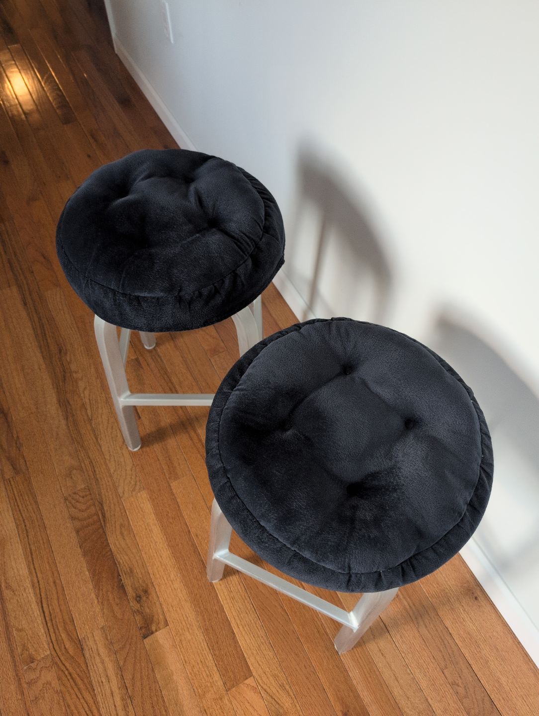Pair of Metal Stools with Blue Cushions - photo 2