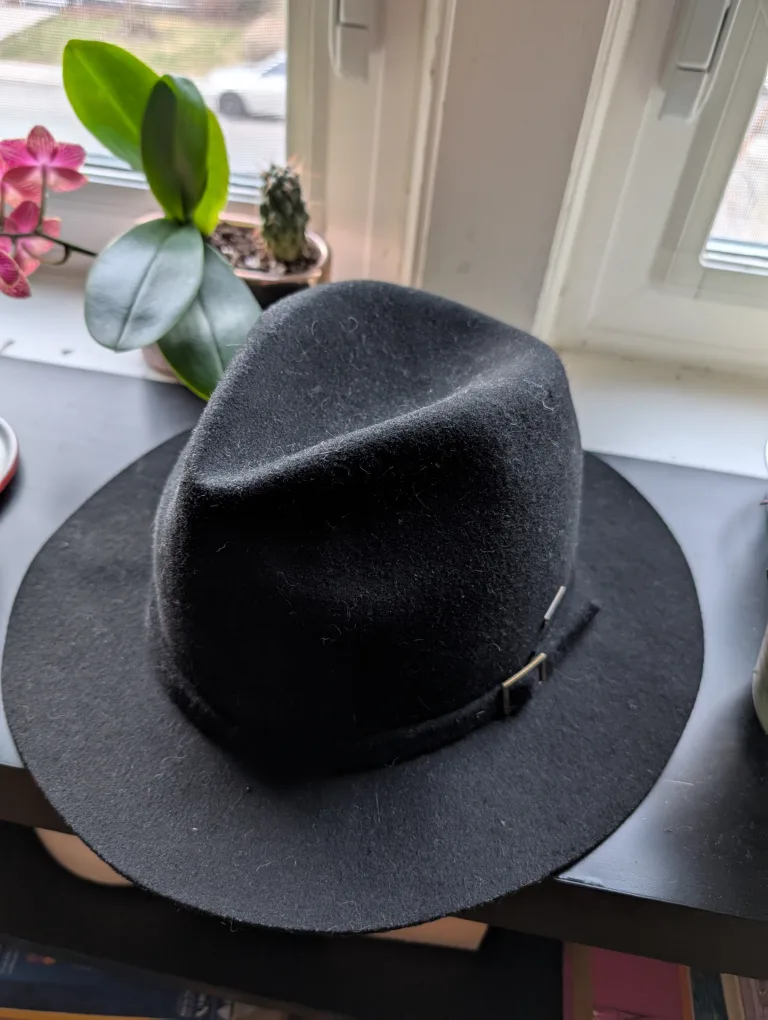 Black Wide Brim Boho Fedora Hat thumbnail