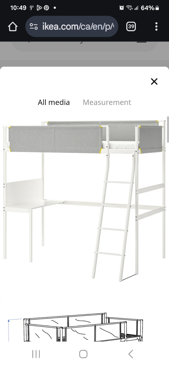 IKEA White Loft Bed with Desk