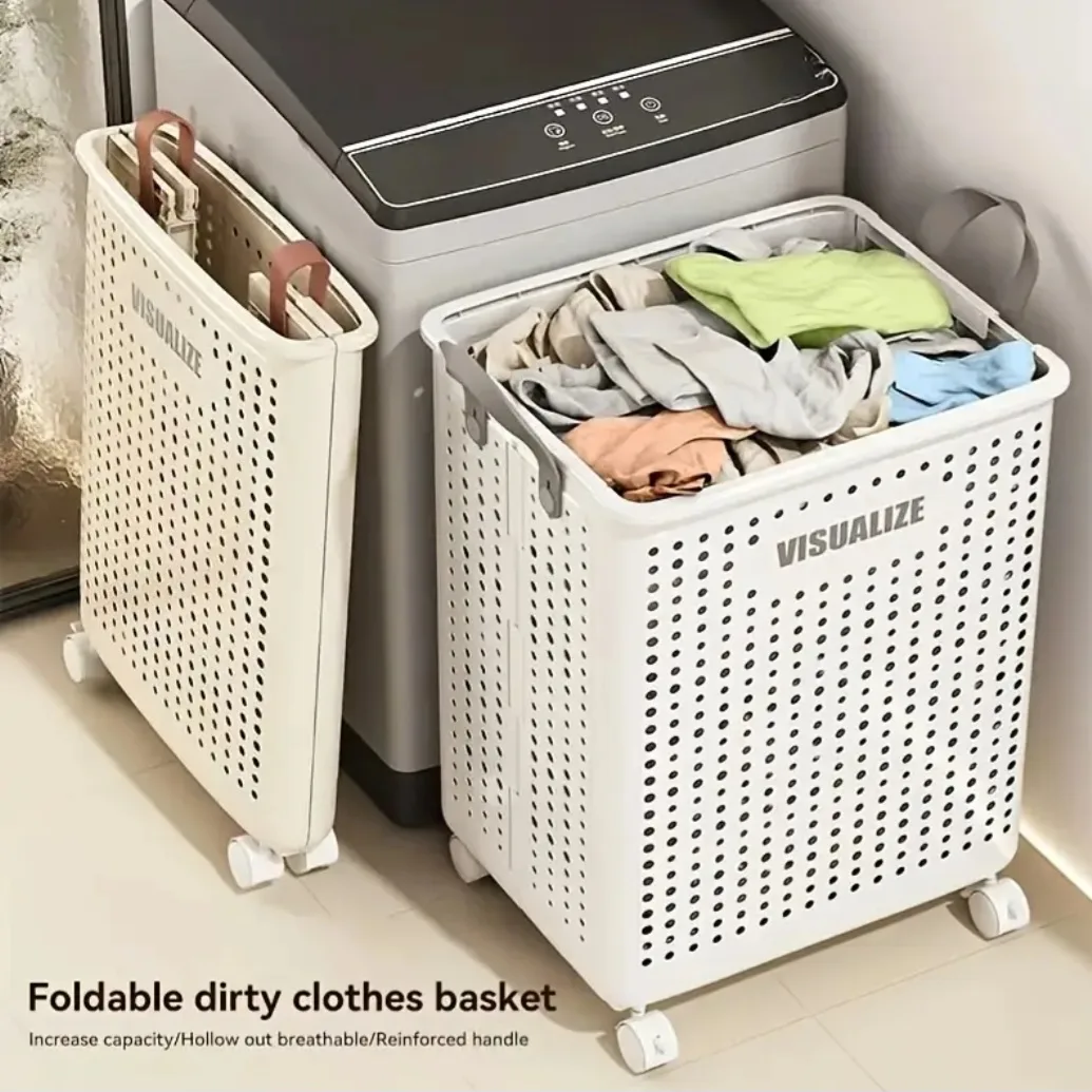 Foldable Laundry Basket with Wheels thumbnail