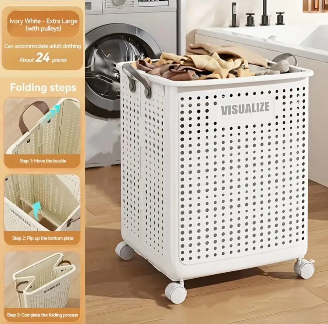Foldable Laundry Basket with Wheels - photo 2