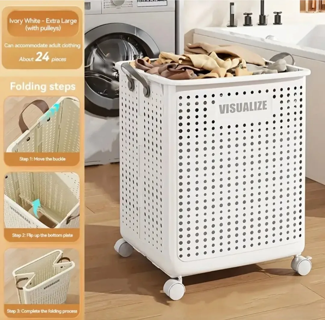 Foldable Laundry Basket with Wheels image indicator(2)
