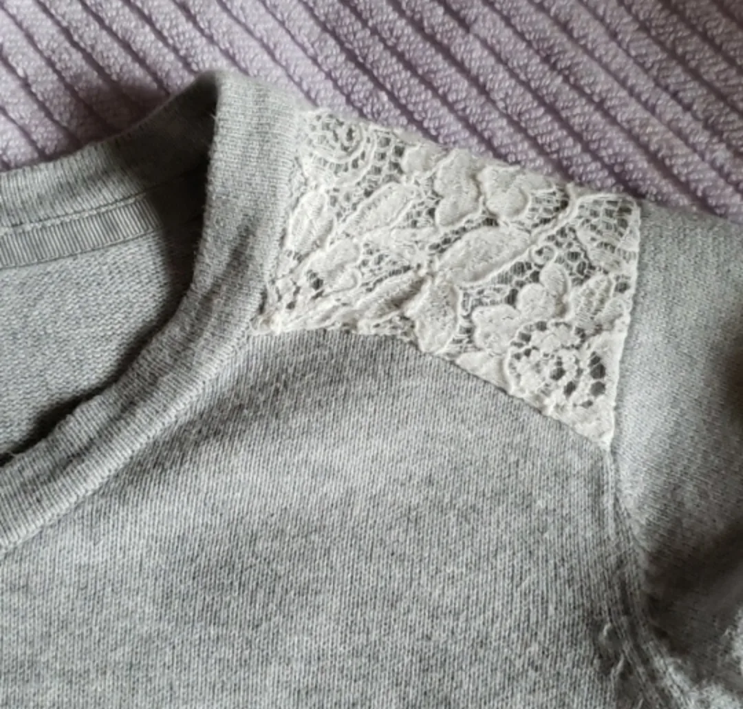 💚 grey cardigan sweater with lace shoulders image indicator(2)