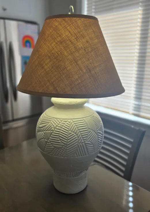 Pair of Vintage boho White Ceramic Table Lamps with Leaf Design thumbnail