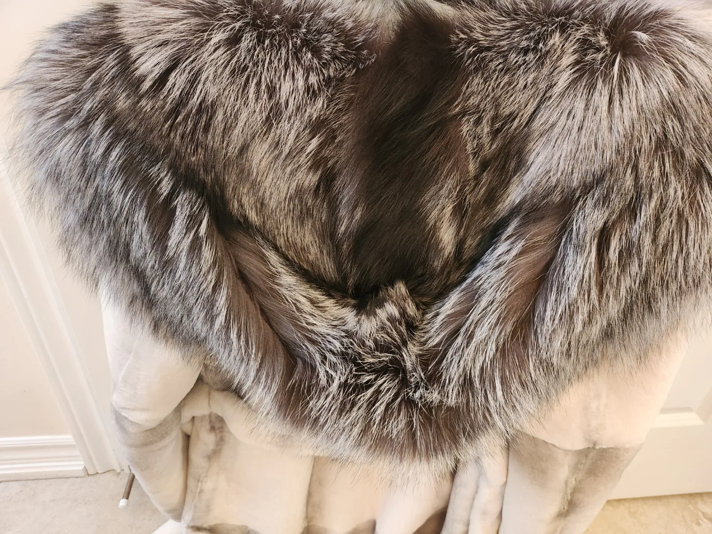 Plucked Mink Fur Coat with Silver Fox Trim. image indicator(6)