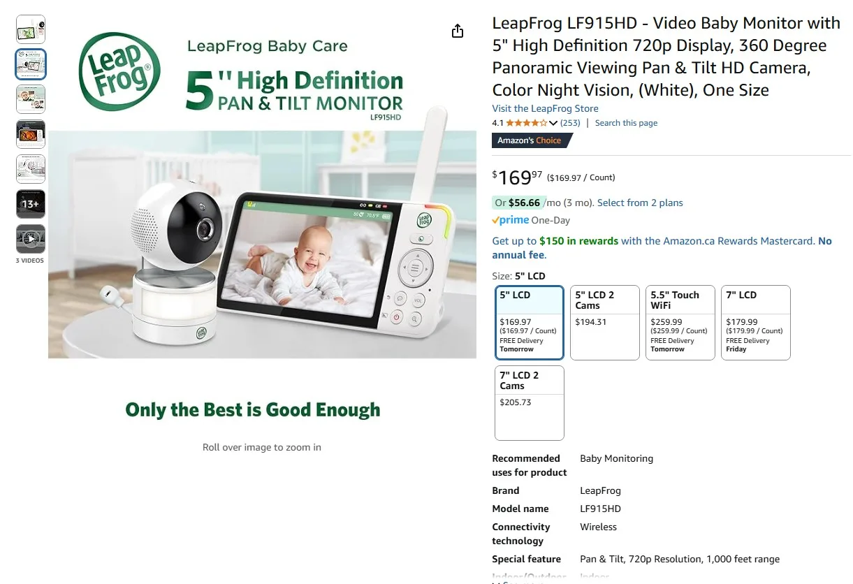 LeapFrog 5" High-Definition Pan & Tilt Monitor Baby Monitor image indicator(6)
