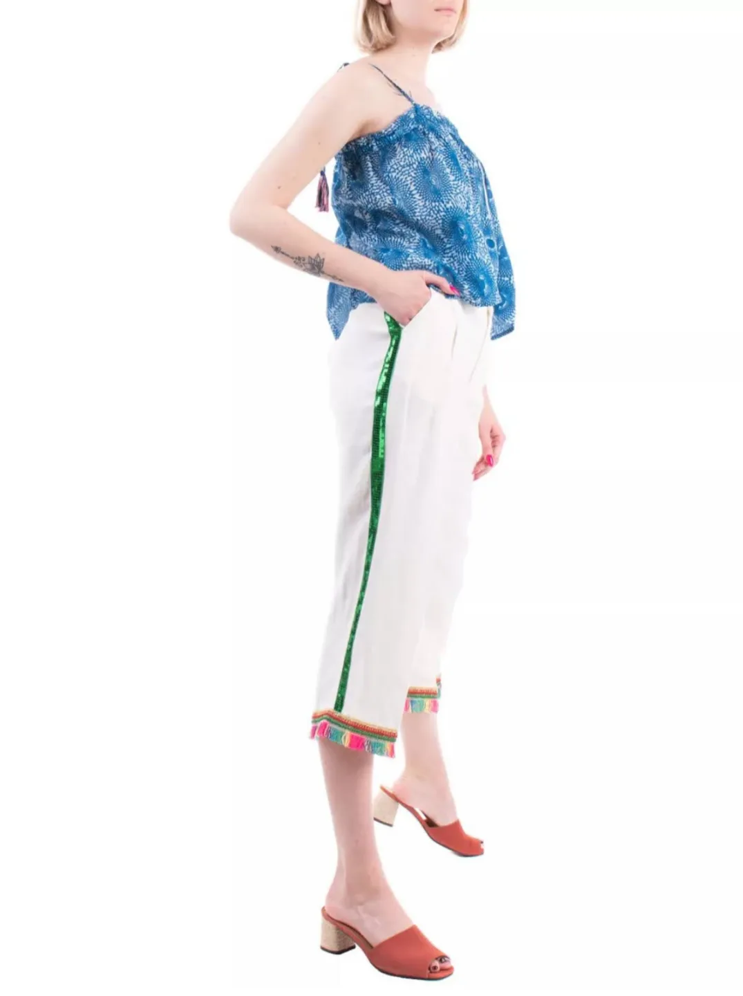 Authentic HISTORY REPEATS White Linen Cropped Trousers Size 42 thumbnail