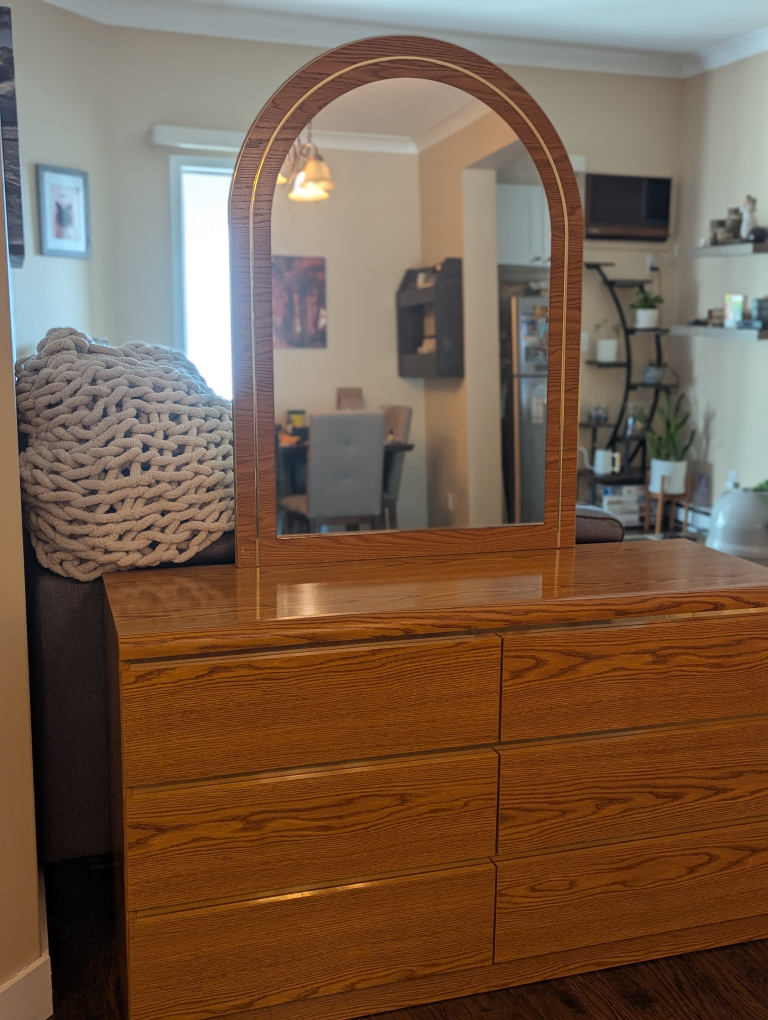 Vintage Wooden Dresser with Arch Mirror