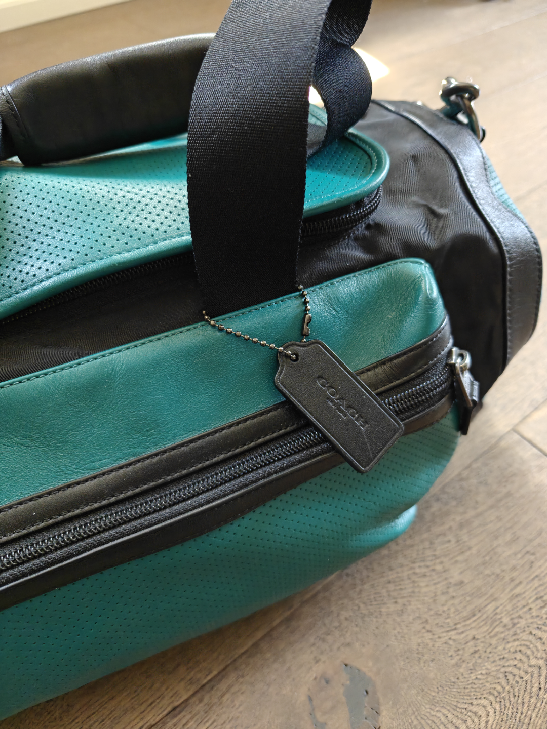 Coach Leather Weekender/gym Duffle Bag - Teal & Black