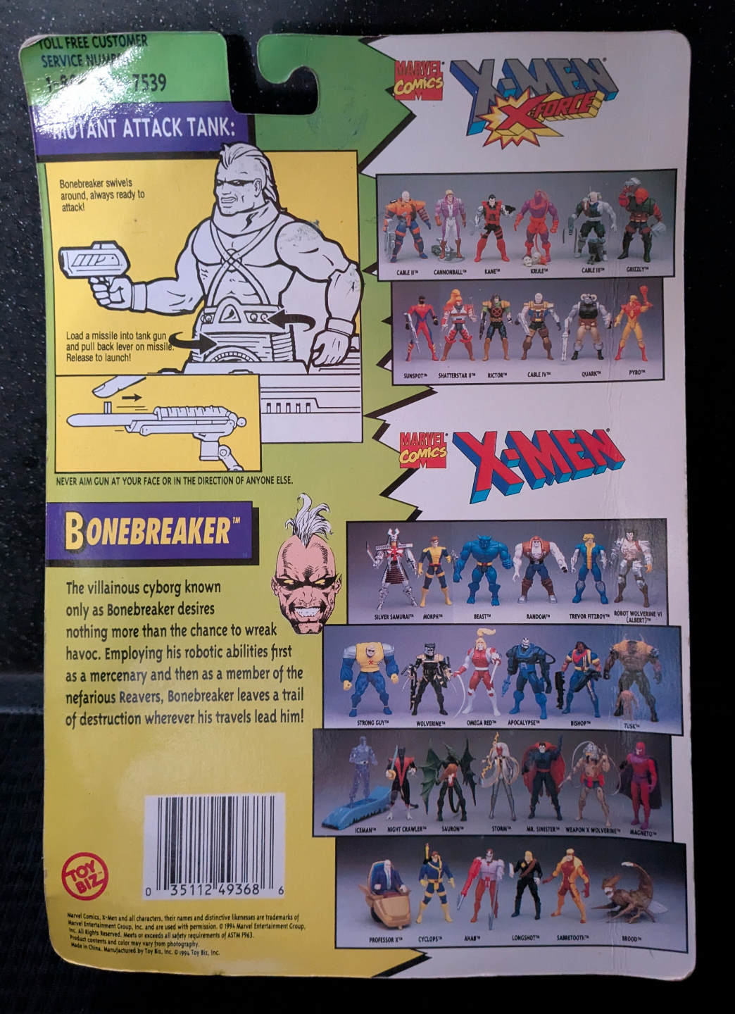 Vintage Marvel Comics X-Men Bonebreaker Action Figure with Tank - photo 2
