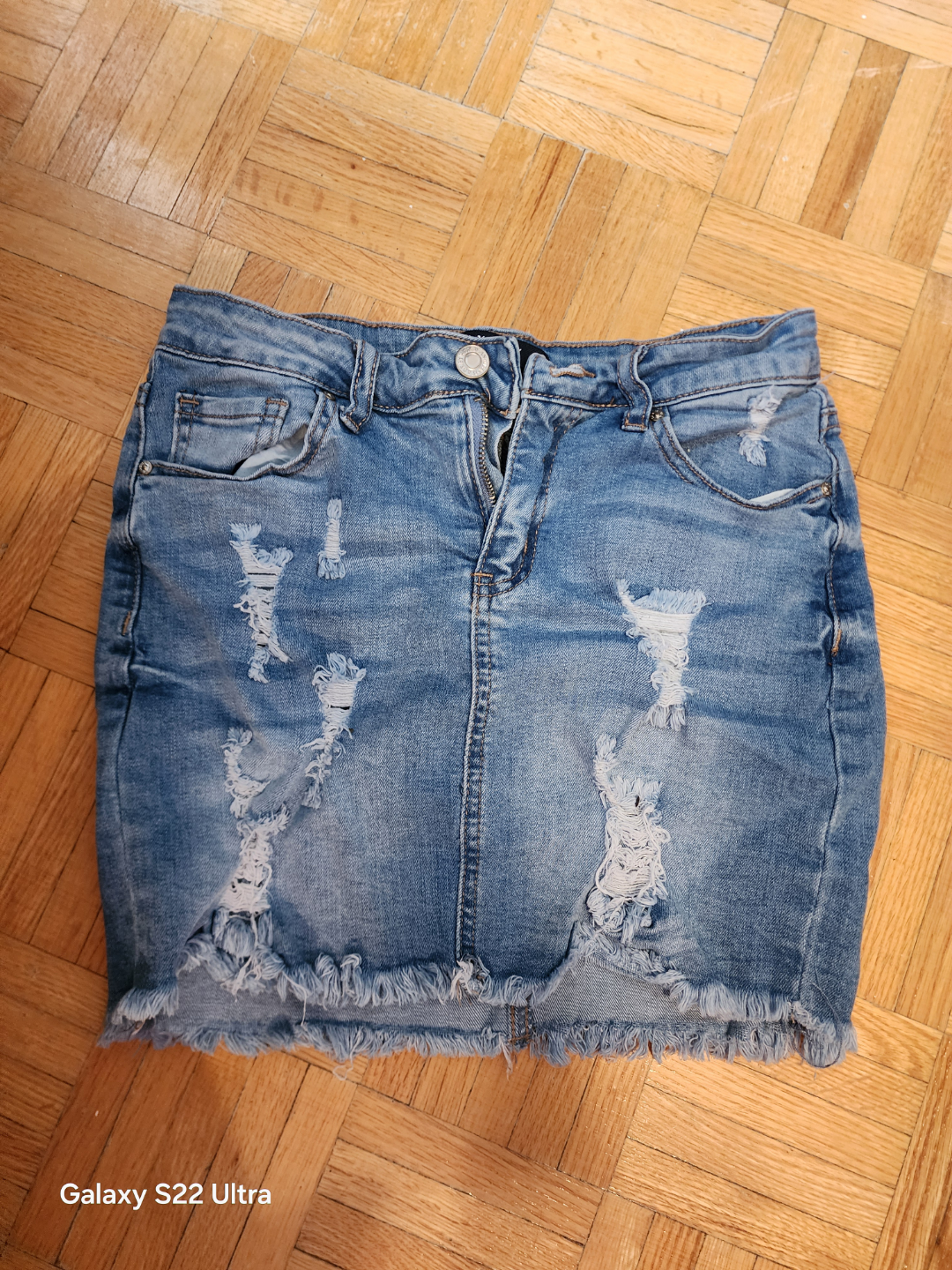 Distressed Denim Mini Skirt