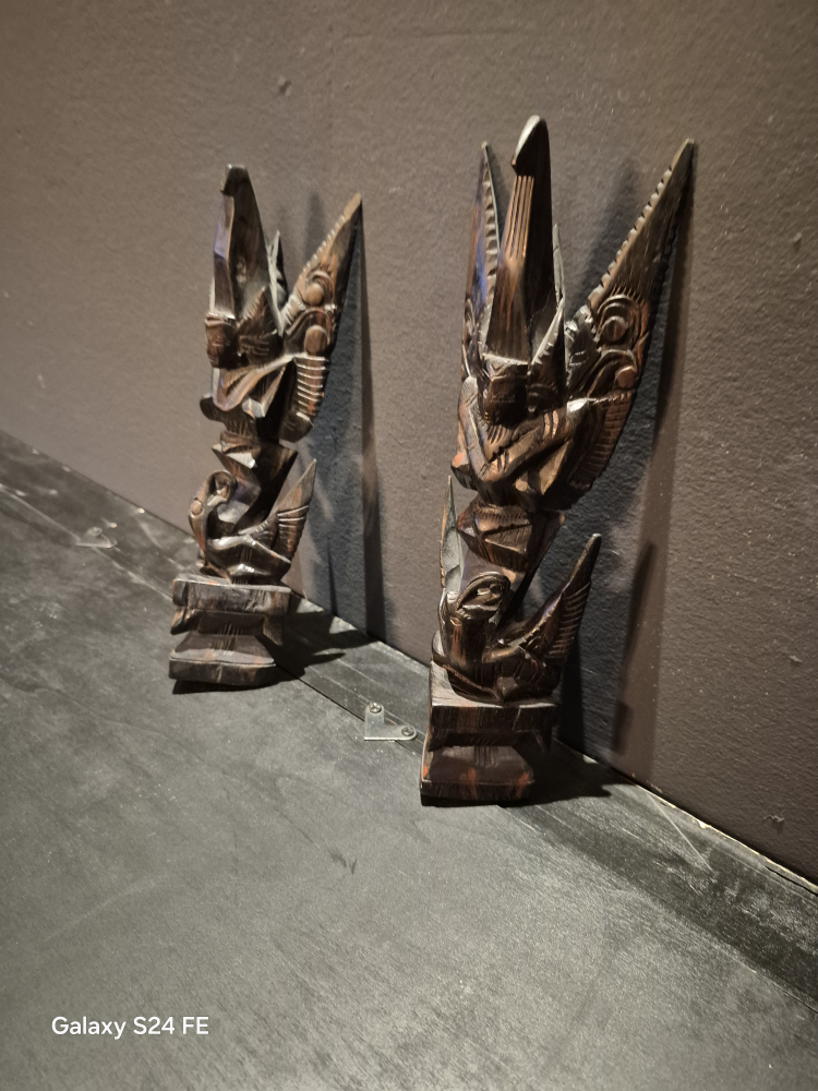 Hand-Carved Wooden Guardian Totem Pair - photo 2