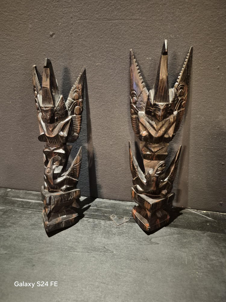 Hand-Carved Wooden Guardian Totem Pair - photo 4