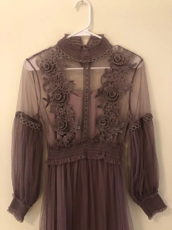 Purple Embroidered Mesh Dress image indicator(2)