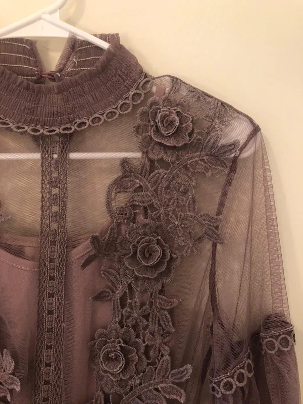 Purple Embroidered Mesh Dress image indicator(3)