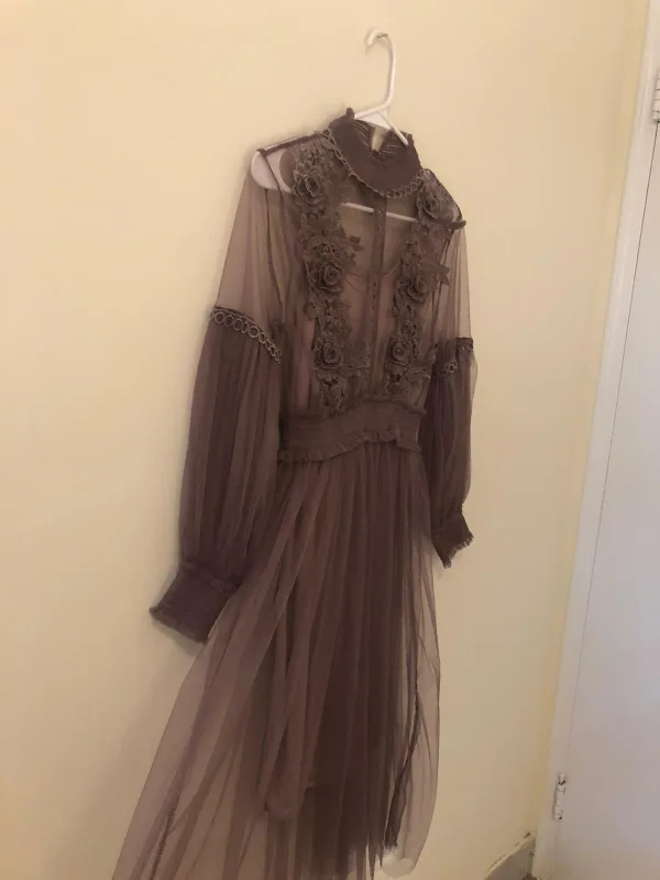 Purple Embroidered Mesh Dress image indicator(4)