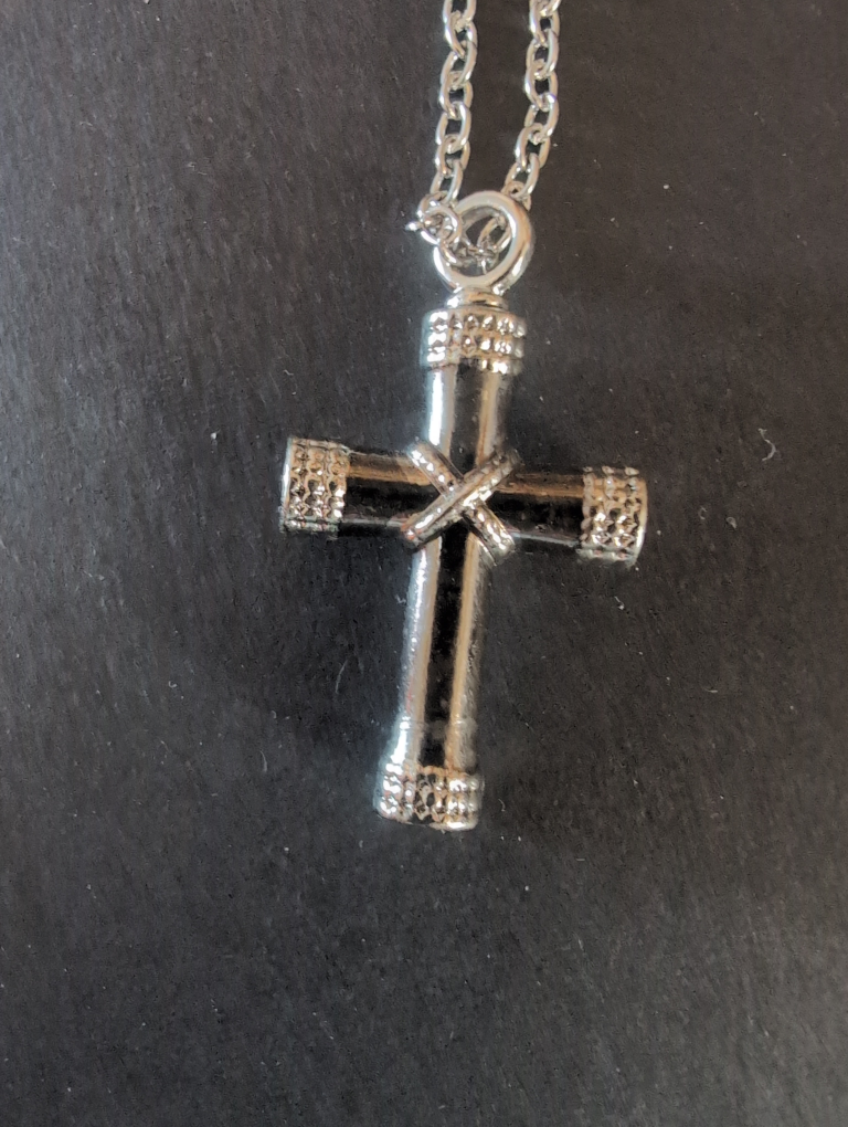 Black Cross Necklace with Silver Chain (Cremation ash Necklace)