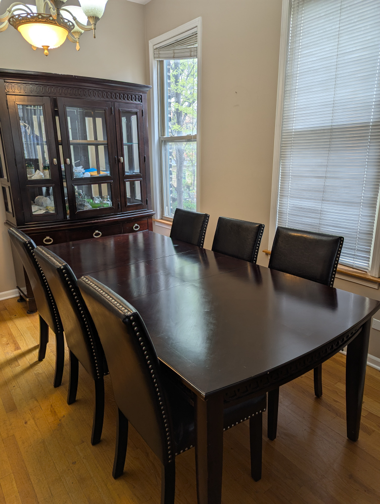 Dining table with 6 chairs.
