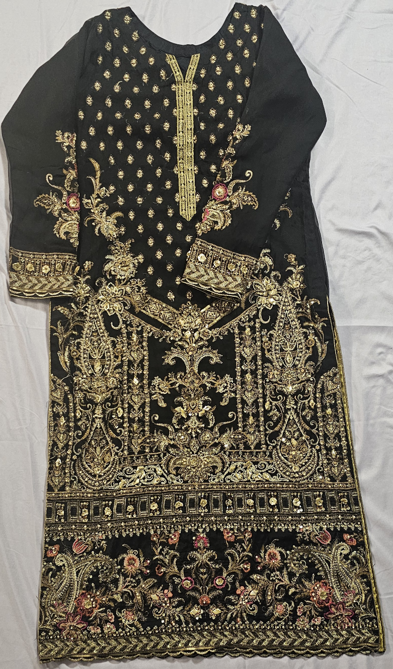 Charizma Black and Gold Embroidered 3-Piece Suit - Medium - photo 2