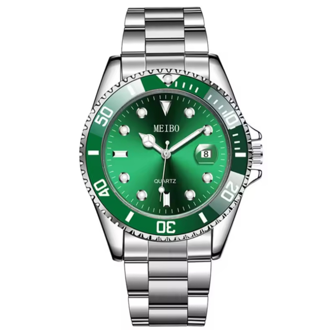 Men's MEIBO Green Quartz Watch Stainless Steel Band