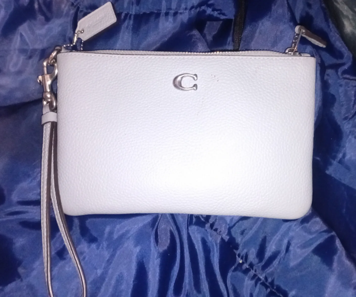 Coach Light Grey Leather Wristlet thumbnail