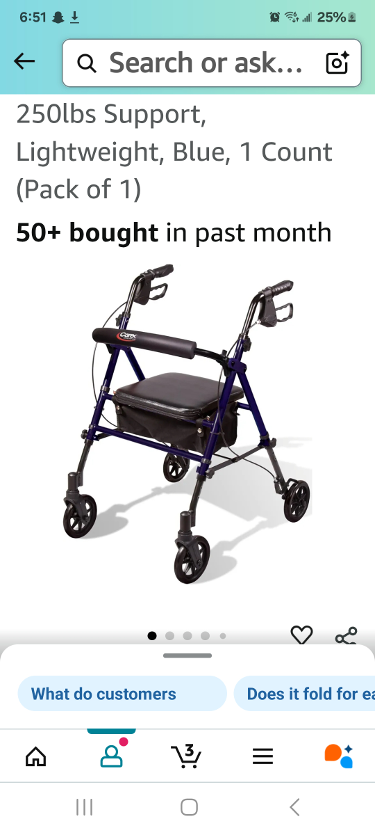 Navy blue Step N' Rest Rolling Walker - Blue, 250lb Support