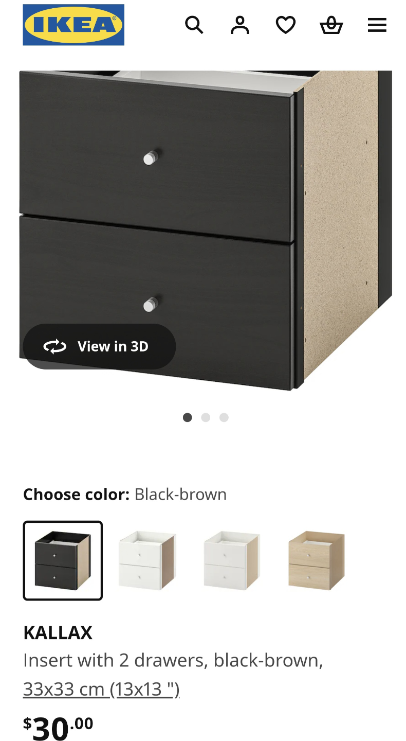 IKEA KALLAX Insert 2 UNITS with 2 Drawers each, Black-Brown