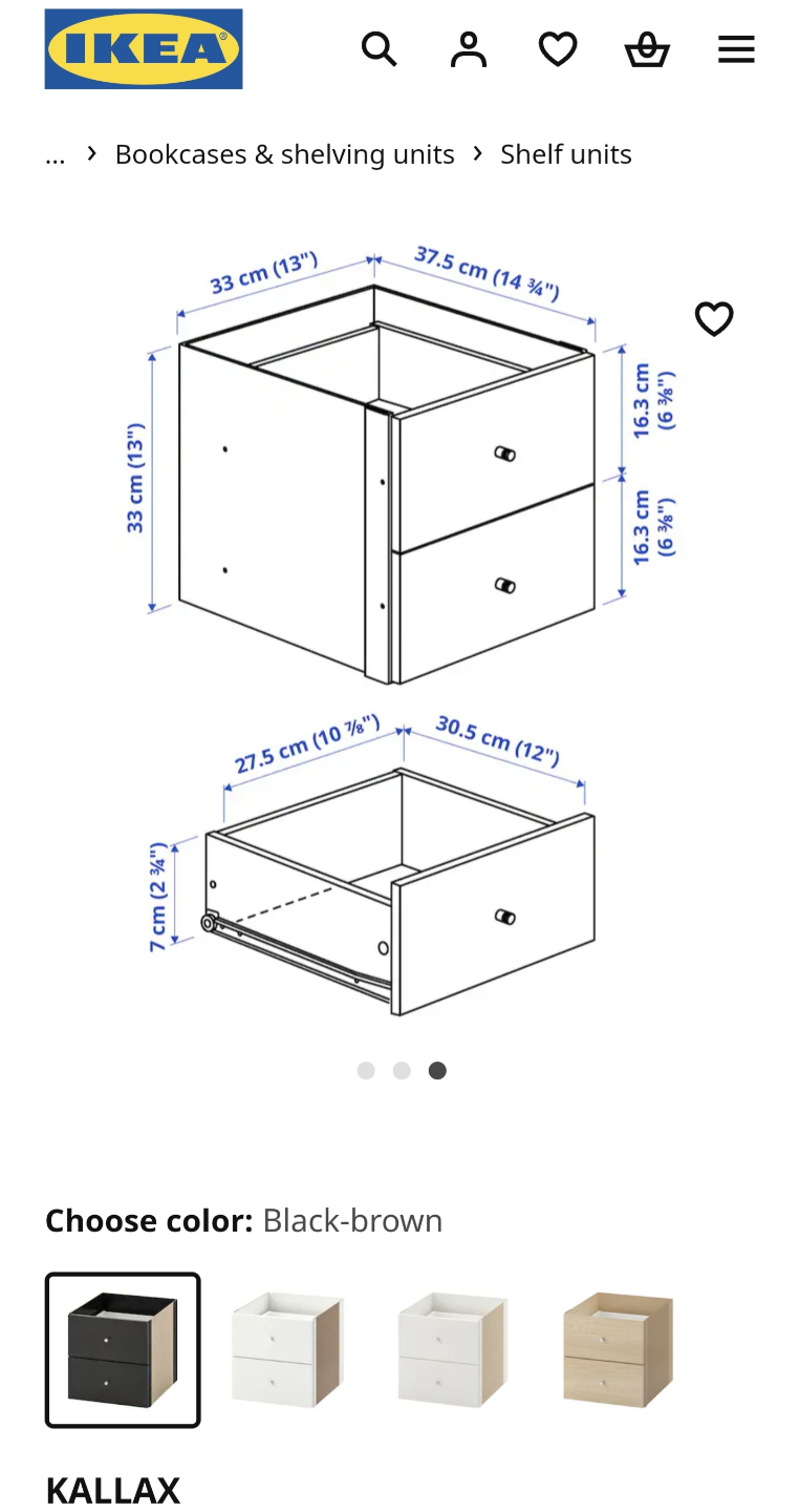 IKEA KALLAX Insert 2 UNITS with 2 Drawers each, Black-Brown - photo 2