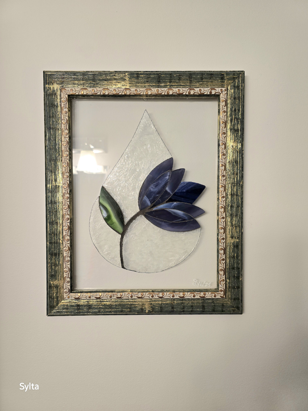 Framed Stained Glass Flower Artwork - photo 3