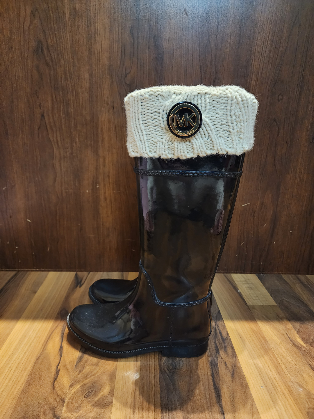 Michael Kors Black Rain Boots with Knit Cuffs