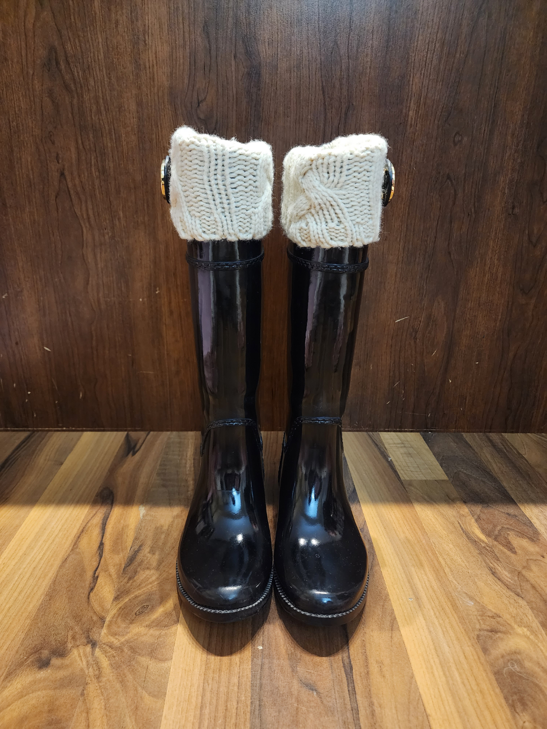 Michael Kors Black Rain Boots with Knit Cuffs - photo 2