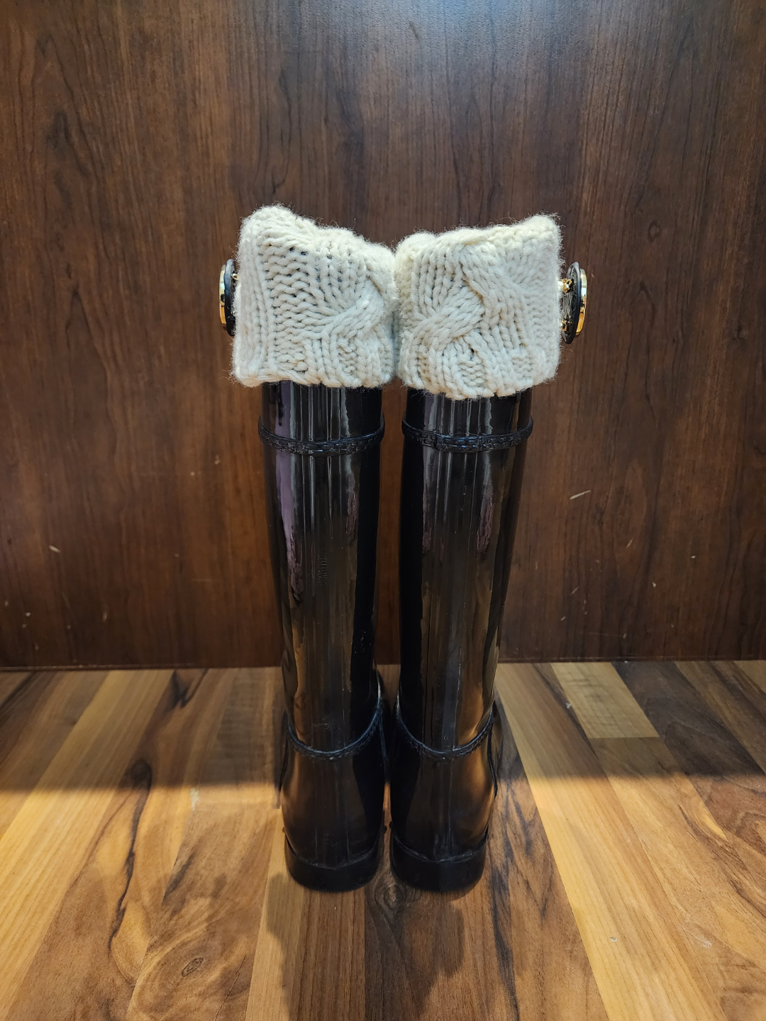 Michael Kors Black Rain Boots with Knit Cuffs - photo 4
