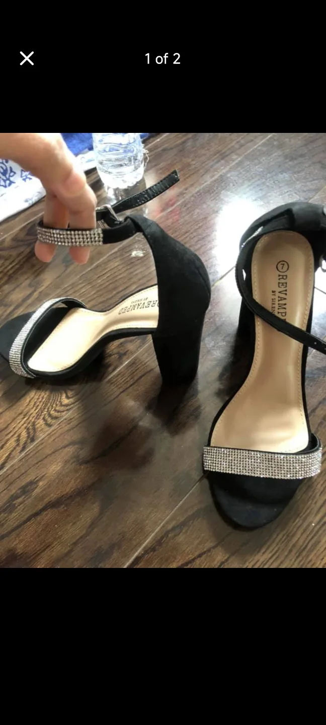 Revamp by Siren Black Rhinestone Block Heel Sandals - Size 7 thumbnail